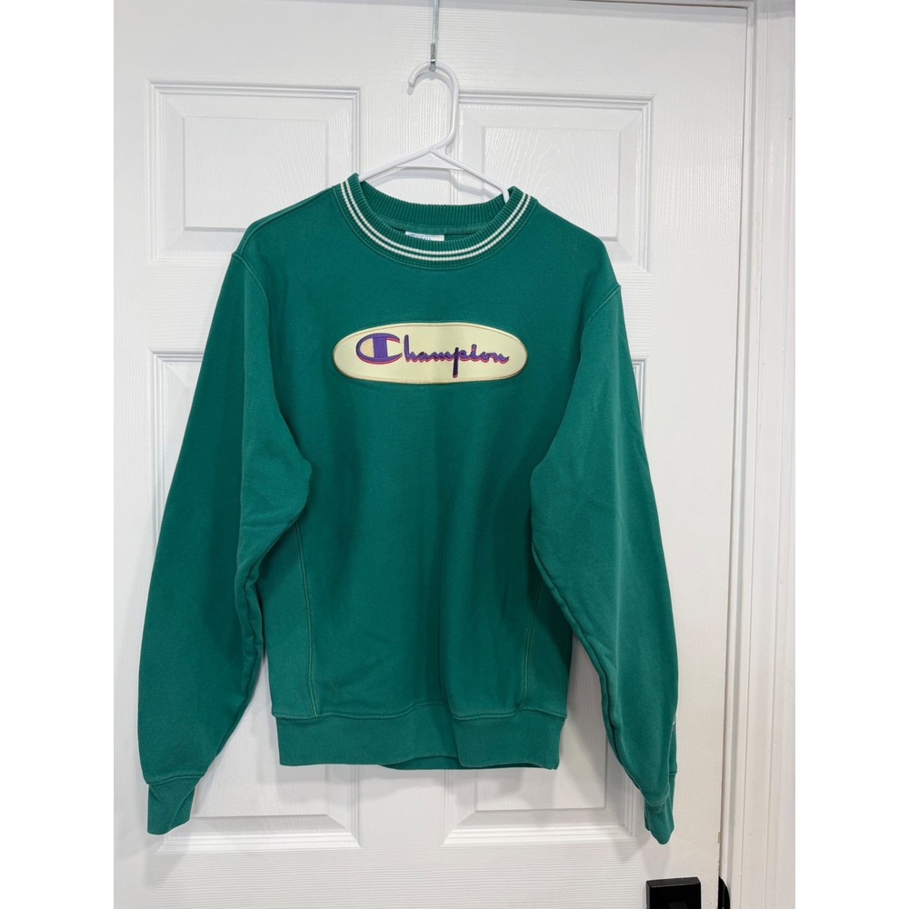 Champion Reverse Weave Mens Small Green Logo Crewneck Sweatshirt S3680